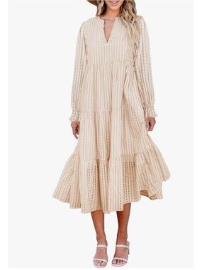 Tiered V-Neck Midi Dress in Cream • Small